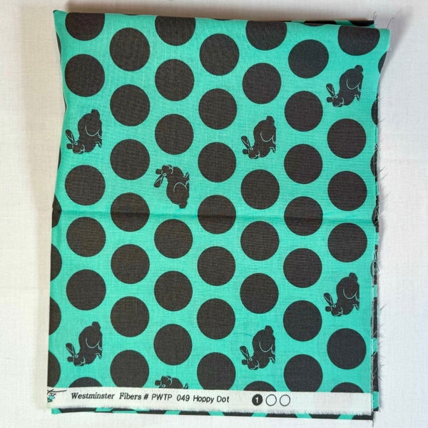 Tula Pink's Foxfield - one fat quarter cut of the Hoppy Dot print in aqua and navy, featuring polka dots and bunnies