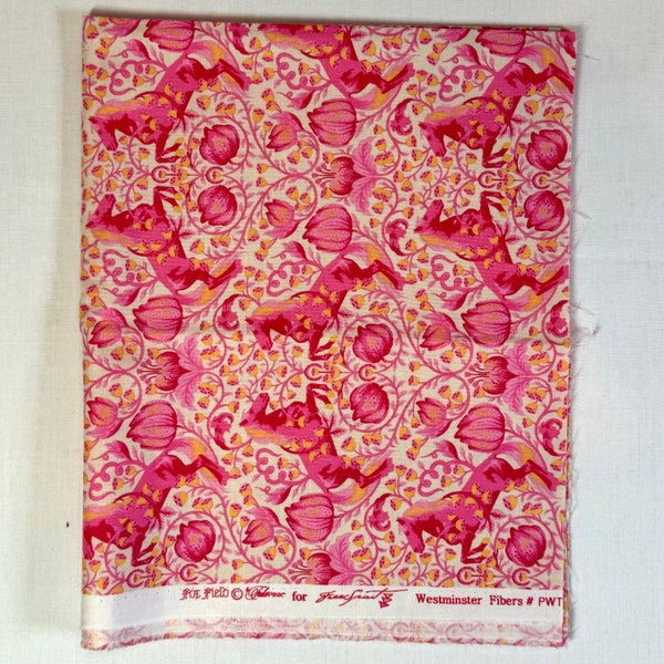 Tula Pink's Foxfield - one fat quarter cut of the Pony Play print in pinks and orange, featuring horses.