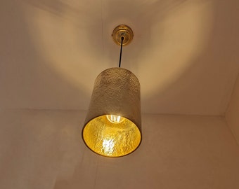 Hammered Pendant Light -  Brass Cylindric Pendant Light - Ceiling Light For Islan Kitchen