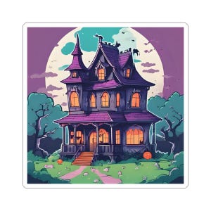 Haunted House  Sticker, Spooky Decor, Halloween Party Favors, Witchy Gifts, Laptop Stickers, Creepy Cottage Design