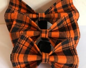 Orange and Black Plaid Fall Holiday Halloween Dog Bow Tie in Small, Medium or Large
