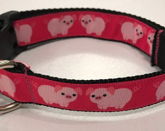 Pink Pigs 1 inch Dog Collar