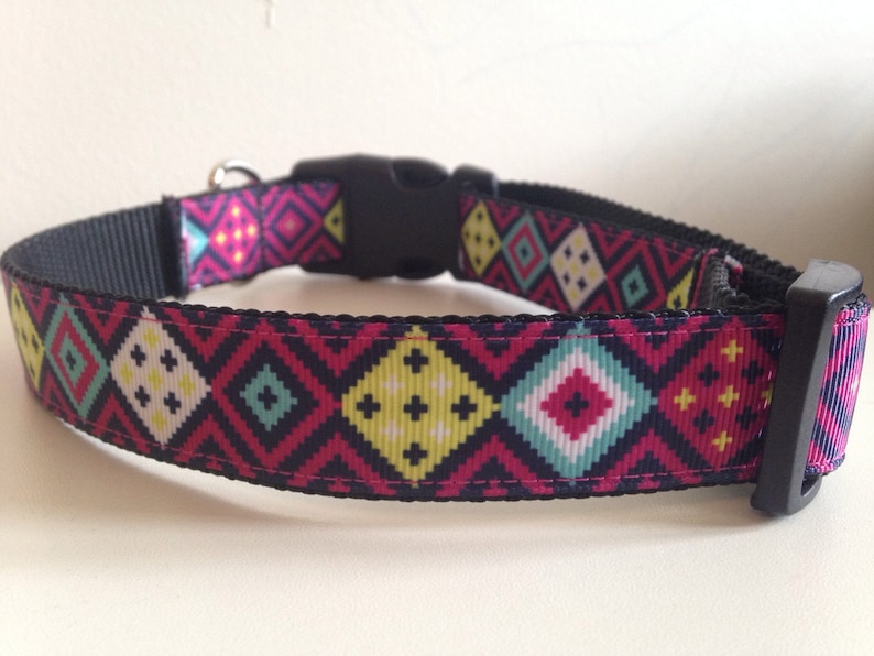 Colorful Aztec Print 1 inch Large Dog Collar