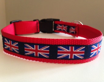 Red with British/English Union Jack Flag Large 1 inch Dog Collar