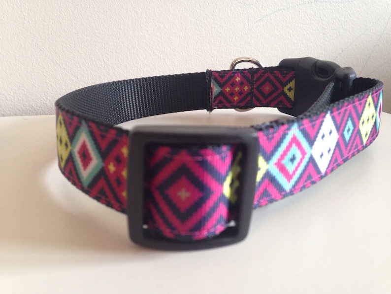 Colorful Aztec Print 1 inch Large Dog Collar