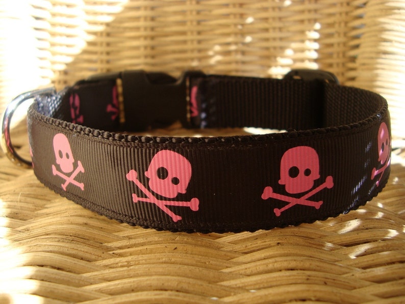 Skull Dog Collar Large Pink and Black Girl Colors Etsy
