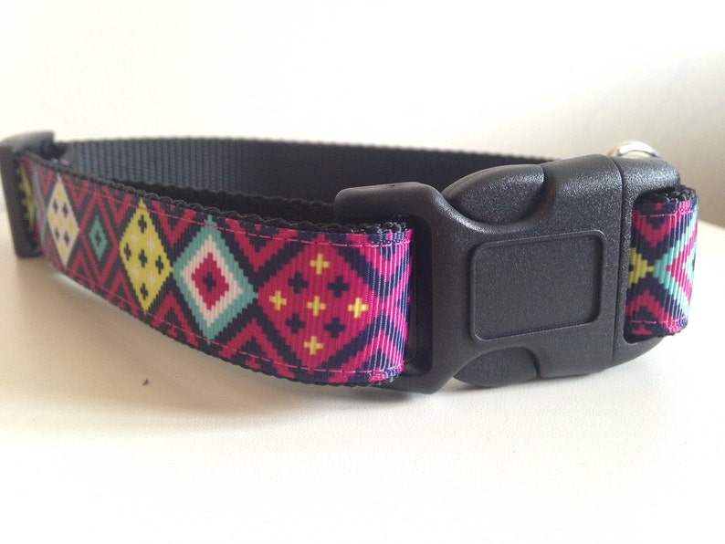 Colorful Aztec Print 1 inch Large Dog Collar