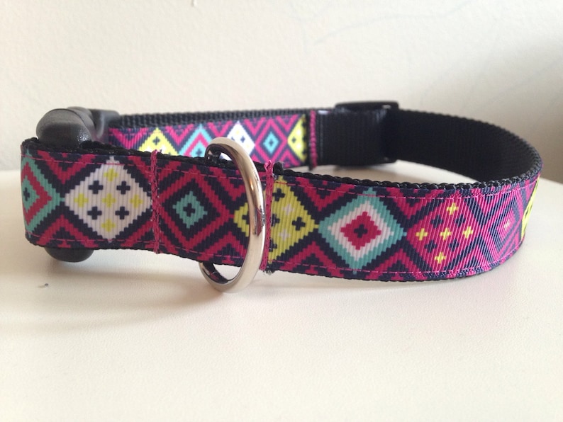 Colorful Aztec Print 1 inch Large Dog Collar