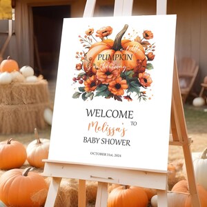 Halloween Baby Shower Sign, Baby Shower Welcome sign, Girl Baby shower Pumpkin Sign, Little Pumpkin Baby shower Decorations, Foam, Canvas