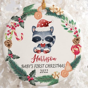 Personalized Baby&#39;s First Christmas Ornament, Woodland animals ornament, Christmas Woodland Decor, Custom Baby Ornament, 1st Christmas