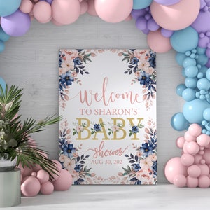 Floral Baby Shower Welcome Sign, Baby Shower Poster, Girl Baby Shower Decorations, Pink Welcome Poster, Personalized Baby Shower Sign,