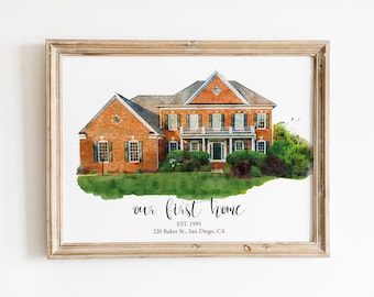 Regalo personalizado de inauguración de la casa, retrato personalizado de la casa de la acuarela, pintura de la casa de la acuarela, primer regalo del hogar, regalo de cierre, retrato del hogar
