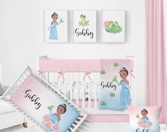 Personalized Princess and Frog Crib Bedding Set: Organic Cotton