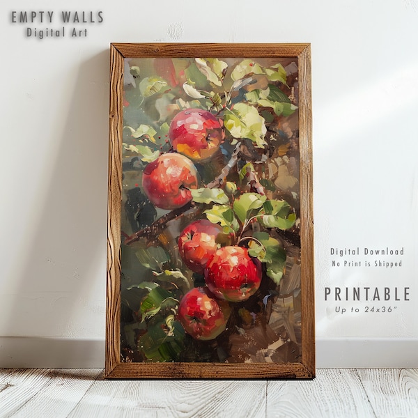 Crimson Apples Digital Artwork – Orchard Fresh Wall Art, Printable Nature Scene, Country Style Decor