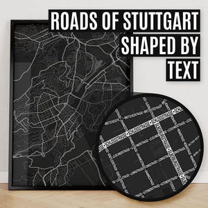 Stuttgart, Duitsland | Afdruk van stadsplattegrond waar wegen worden gevormd door hun straatnaam.