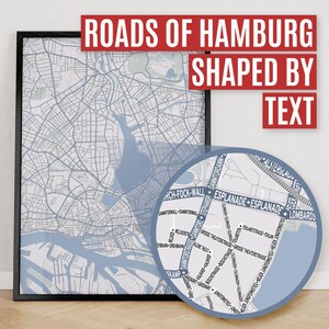 Hamburg, Duitsland | Afdruk van stadsplattegrond waar wegen worden gevormd door hun straatnaam.