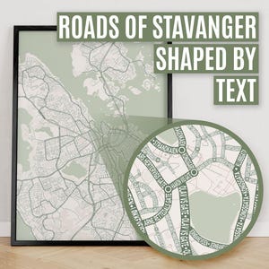 Stavanger, Noorwegen | Afdruk van stadsplattegrond waar wegen worden gevormd door hun straatnaam.