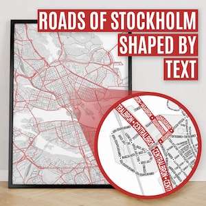 Stockholm, Zweden | Afdruk van stadsplattegrond waar wegen worden gevormd door hun straatnaam.