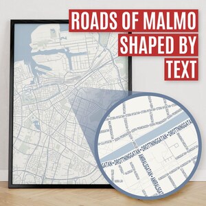 Malmo, Sweden | City Map Print Where Roads Are Shaped By Their Street Names.