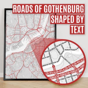 Göteborg, Zweden | Afdruk van stadsplattegrond waar wegen worden gevormd door hun straatnaam.