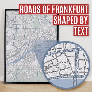 Frankfurt, Duitsland | Afdruk van stadsplattegrond waar wegen worden gevormd door hun straatnaam.
