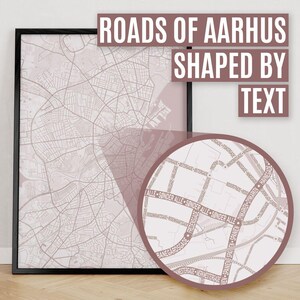 Arhus, Denemarken | Afdruk van stadsplattegrond waar wegen worden gevormd door hun straatnaam.