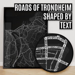 Trondheim, Noorwegen | Afdruk van stadsplattegrond waar wegen worden gevormd door hun straatnaam.
