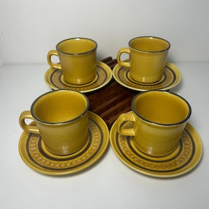 Franciscan England Honeycomb Teetassen und Untertassen 4er-Set, Vintage MCM Steinzeug