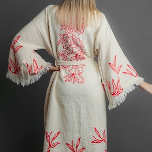 Kimono de muselina con estampado floral de ICONIUM, bata de baño, ropa de playa bohemia, bata de spa, pareo de playa