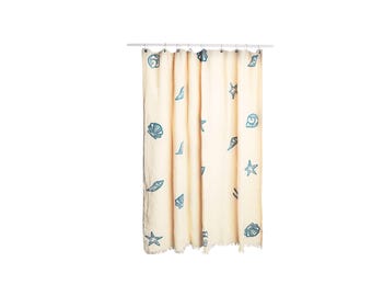 ICONIUM Seashell Printed Curtain, Muslin Shower Curtain