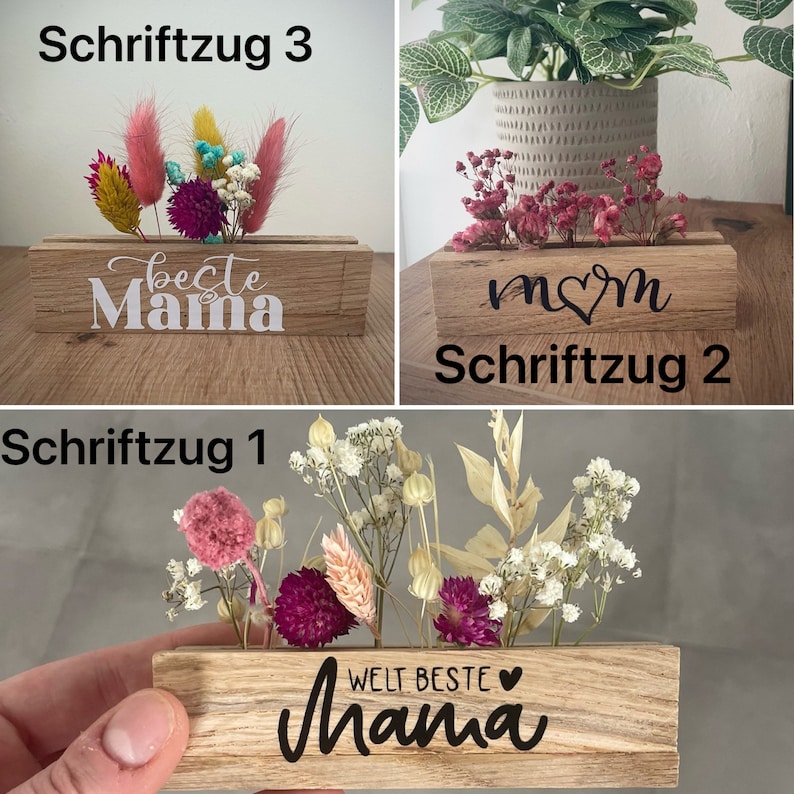 Trockenblumendeko/Muttertag/ Blumenleiste klein/ Kleines Geschenk/ Schriftzug/ Trockenblumenboard/ Holzdeko/ Mama Bild 9