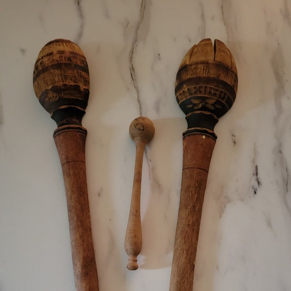 Set of Vintage Mexican Wooden Salad Spoons with Small Wooden Spice spoon