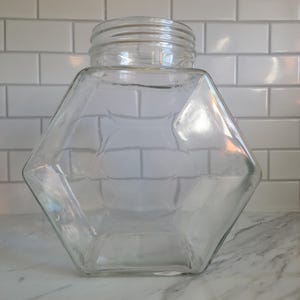 Vintage Glass Hexagonal Jar: Apothecary, Cookie, or Candy (No Lid)