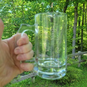 Vintage Heavy Clear Beer  Mug with Large Handle and Thumb Rest 12 oz