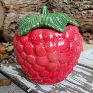 Vintage House of Webster Raspberry Cookie Jar | 1960s Mid Century Ceramic Fruit Canister | Candy Jar