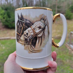 Arthur Wood Beer Mug Tankard Two Race Horses Made in England Vintage Collectible Stein