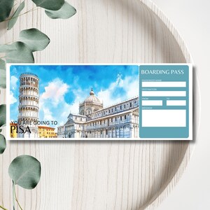 Druckbare Italien Bordkarte, bearbeitbares Flugticket, Italien Reise Reveal Ticket, benutzerdefiniertes Reiseticket, Pisa Ticket, Pisa Bordkarte