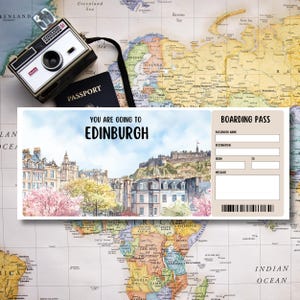Carte d'embarquement imprimable pour Édimbourg, billet modifiable pour Édimbourg, billet pour un voyage au Cap, billet de voyage personnalisé, billet pour Édimbourg