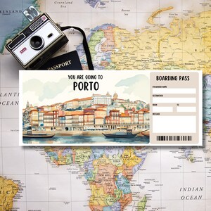 Cartão de Embarque para o Porto para Imprimir, Bilhete de Avião Editável, Bilhete de Viagem para o Porto, Bilhete de Viagem Personalizado, Bilhete para o Porto