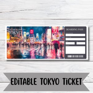 Japan Trip Surprise Gift Ticket , You&#39;re Going to Tokyo,Editable Boarding Pass, Printable Flight Ticket, Japan ticket