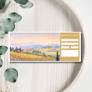 Druckbare Italien Bordkarte, bearbeitbare Flugticket, Italien Reise Reveal Ticket, benutzerdefiniertes Reiseticket, Toskana Ticket, Toskana Bordkarte