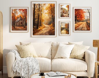 Vintage Autumn Painting, Fall Home Decor, Autumn Painting, Autumn Decor Rustic Fall Decor, Waterfall Wall Art, Rustic Wall Art, 10 Prints