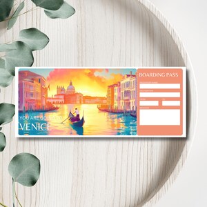 Druckbare Italien Bordkarte, bearbeitbares Flugticket, Italien Reise Reveal Ticket, benutzerdefiniertes Reiseticket, Venedig Bordkarte