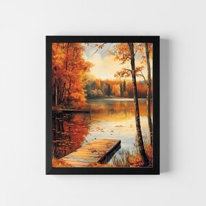 Vintage Autumn Painting, Fall Home Decor, Autumn Painting, Autumn Decor Rustic Fall Decor, Lake Wall Art, Rustic Wall Art