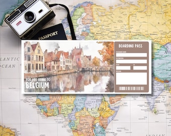 Belgium Editable Voucher, Birthday Gift Voucher, Belgium gift ticket, Belgium Ticket, Editable Canva Voucher