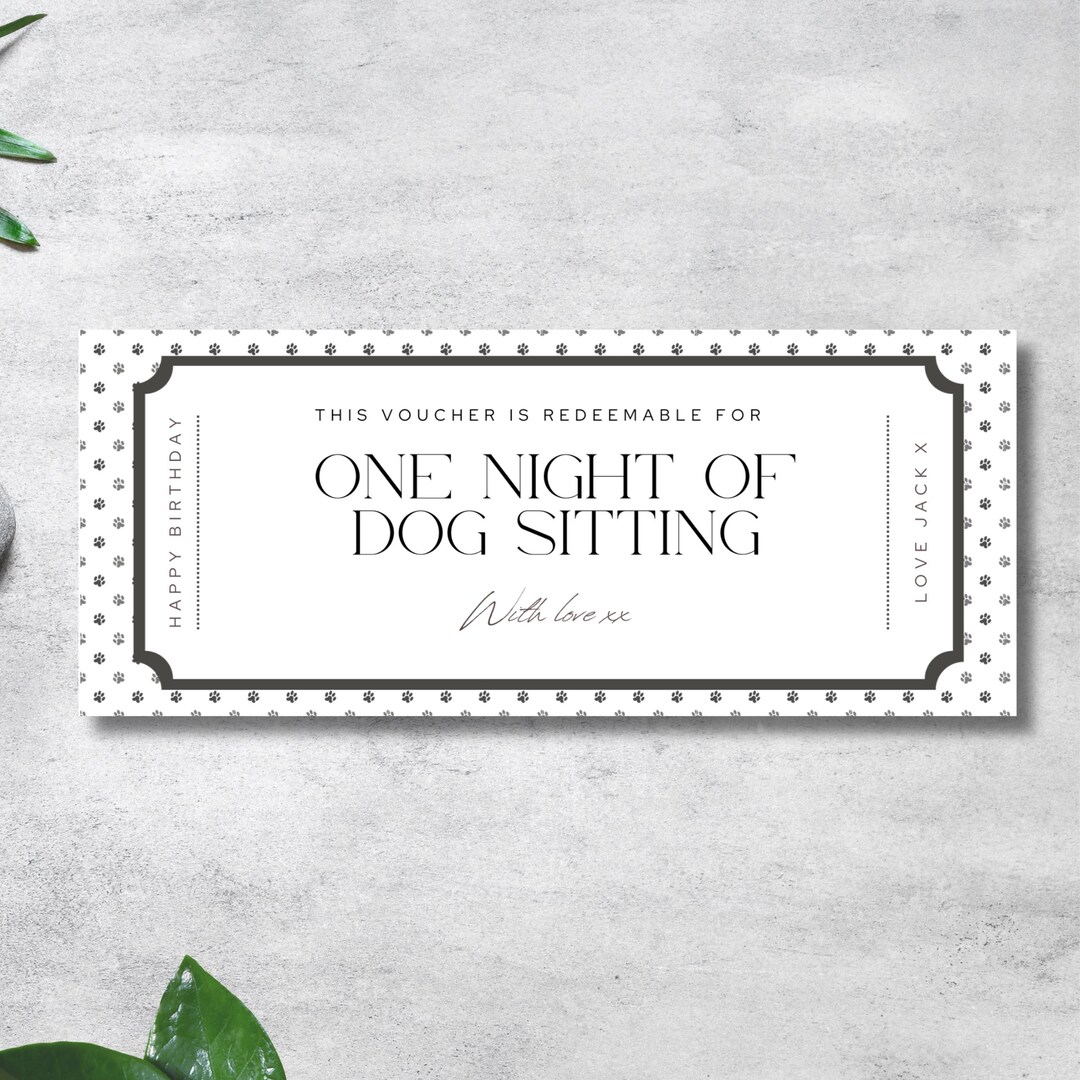 Printable Dog Sitting Voucher,editable Dog Sitting Ticket, Dog Sitting ...