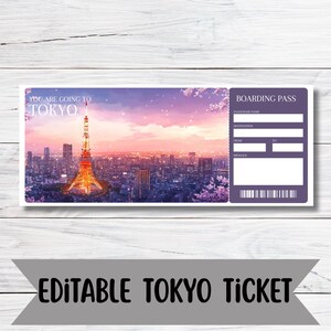 Japan Trip Surprise Gift Ticket , You&#39;re Going to Tokyo,Editable Boarding Pass, Printable Flight Ticket, Japan ticket
