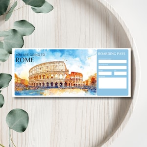 Druckbare Italien Bordkarte, bearbeitbares Flugticket, Italien Reise Reveal Ticket, benutzerdefiniertes Reiseticket, Rom Bordkarte