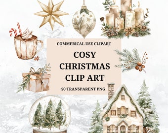 Watercolour Christmas Clip Art, Cozy Christmas, Neutral Christmas, Boho Xmas Clip Art, Watercolour Winter Clip Art