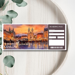 Poland Boarding Pass,Krakow Plane Ticket,Poland Trip Reveal Ticket, Custom Travel Ticket,Poland ticket Boarding Pass, Krakow Boarding Pass